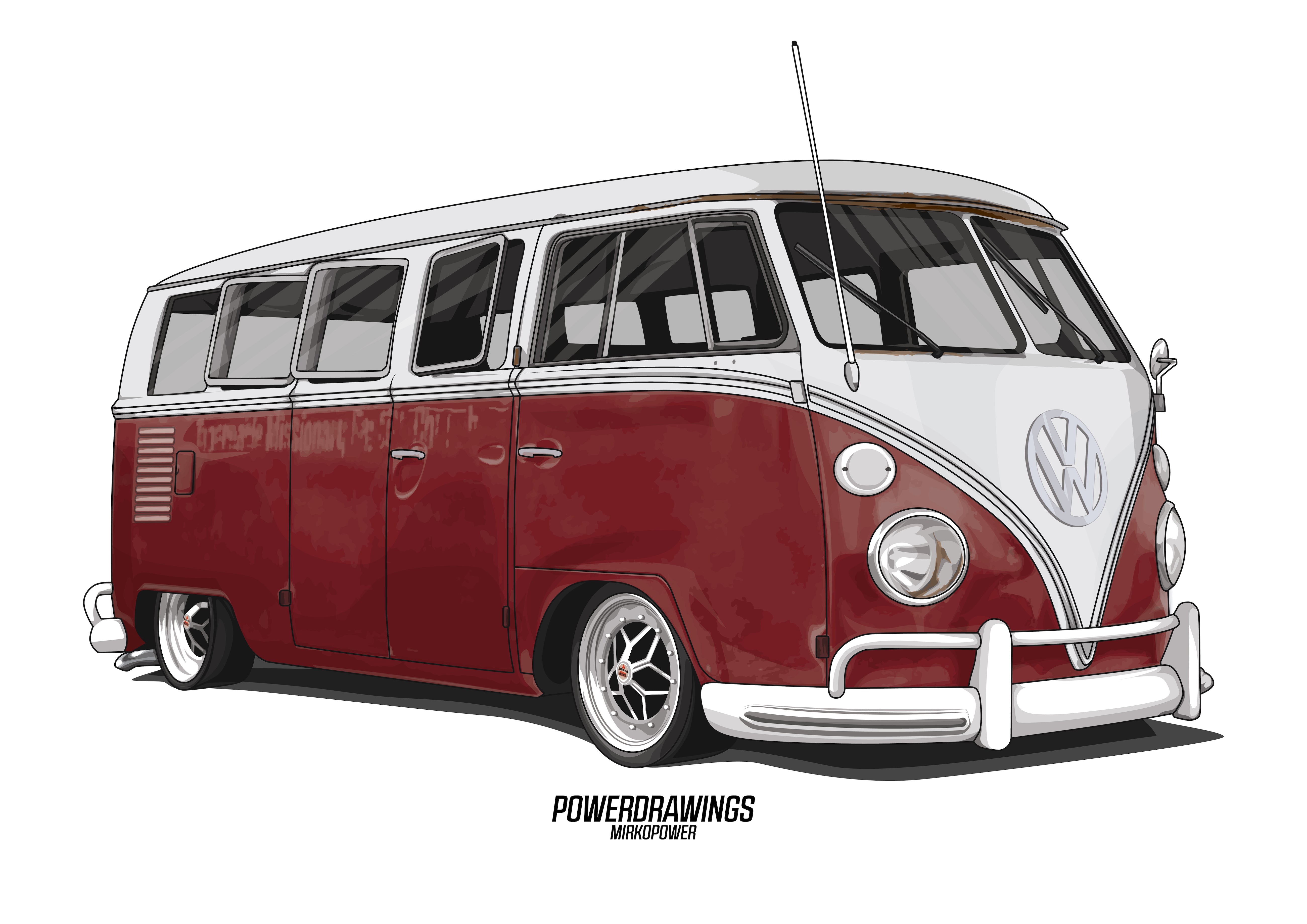 VW T1 Bulli Bus Fußmatte, 70x50cm - Vintage Logo/rot - Tuning-bus